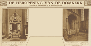 870259 Collage van 2 foto's betreffende de heropening van de gerestaureerde Domkerk (Domplein) te Utrecht, met het ...